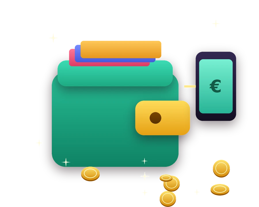 Spilleautomat med diamanter og en digital pung, der illustrerer e-pung som PayPal