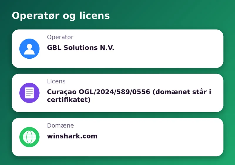 WinShark: operatør, licens og domæne